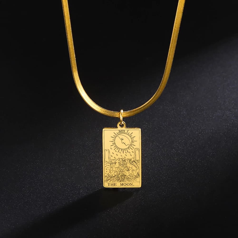 LIKGREAT Collana con carta dei tarocchi Major Arcana collana con catena a serpente in acciaio inossidabile Vintage amuleto luna/sole/stella regalo di gioielli con tarocchi