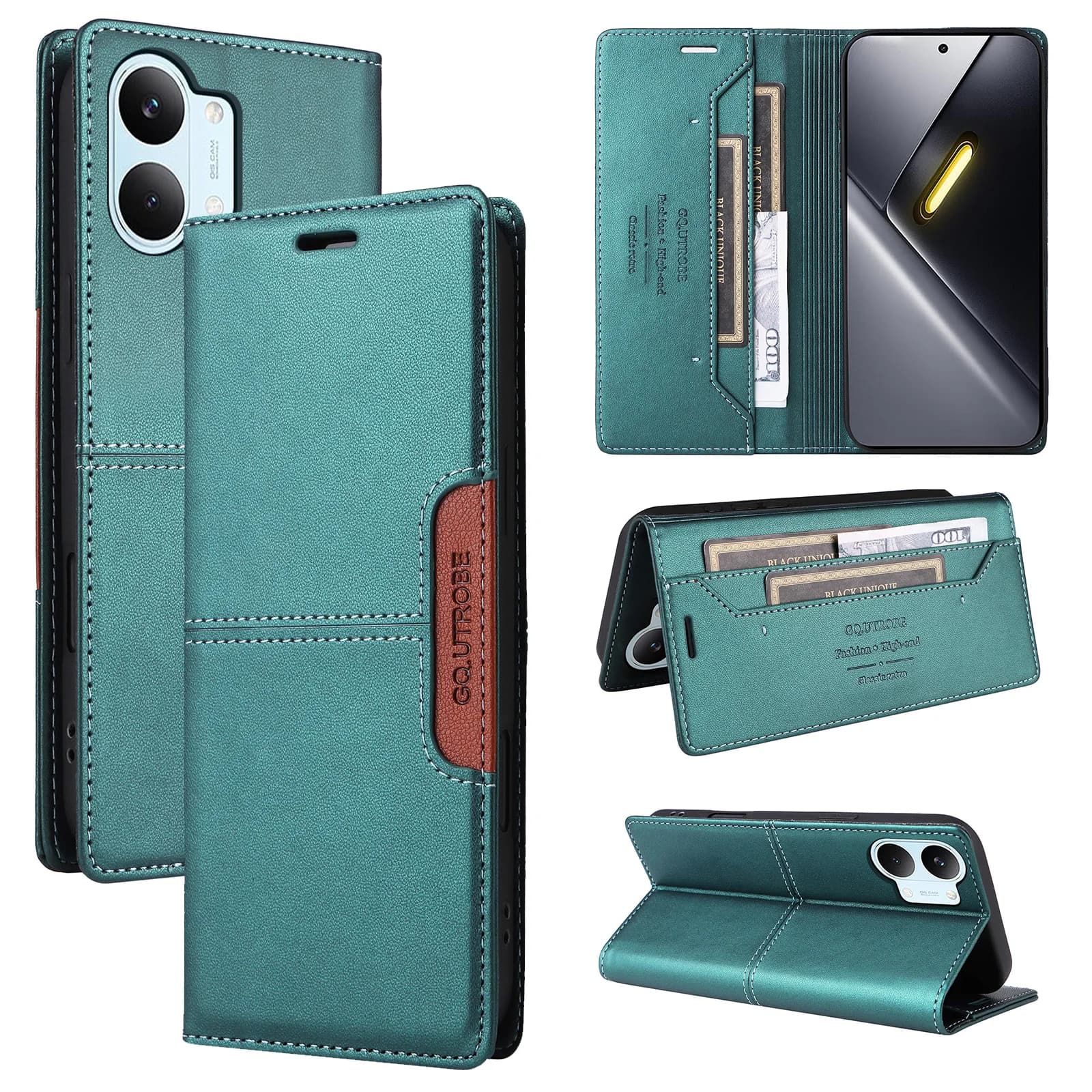 Custodia a Libro in Pelle di Lusso con Chiusura Magnetica e Scomparti per Carte, Funzione Stand e Protezione RFID per Xiaomi Redmi Note 15 Pro Plus 14 13