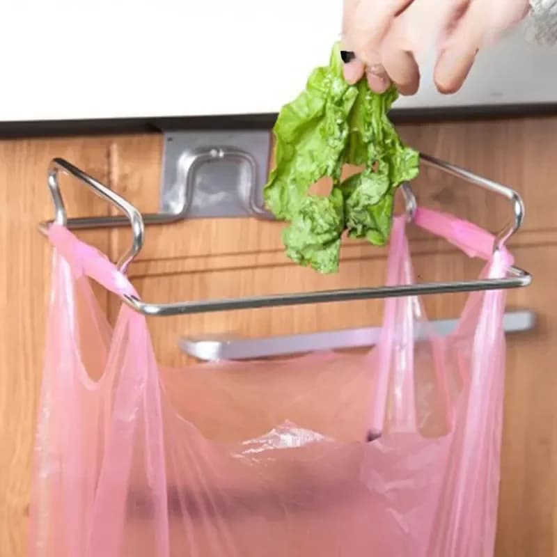 Portaoggetti per rifiuti da cucina Porta dell'armadio Porta sacchetti della spazzatura Portaoggetti per rifiuti in acciaio inossidabile con staffa sospesa Gadget da cucina garbagecan