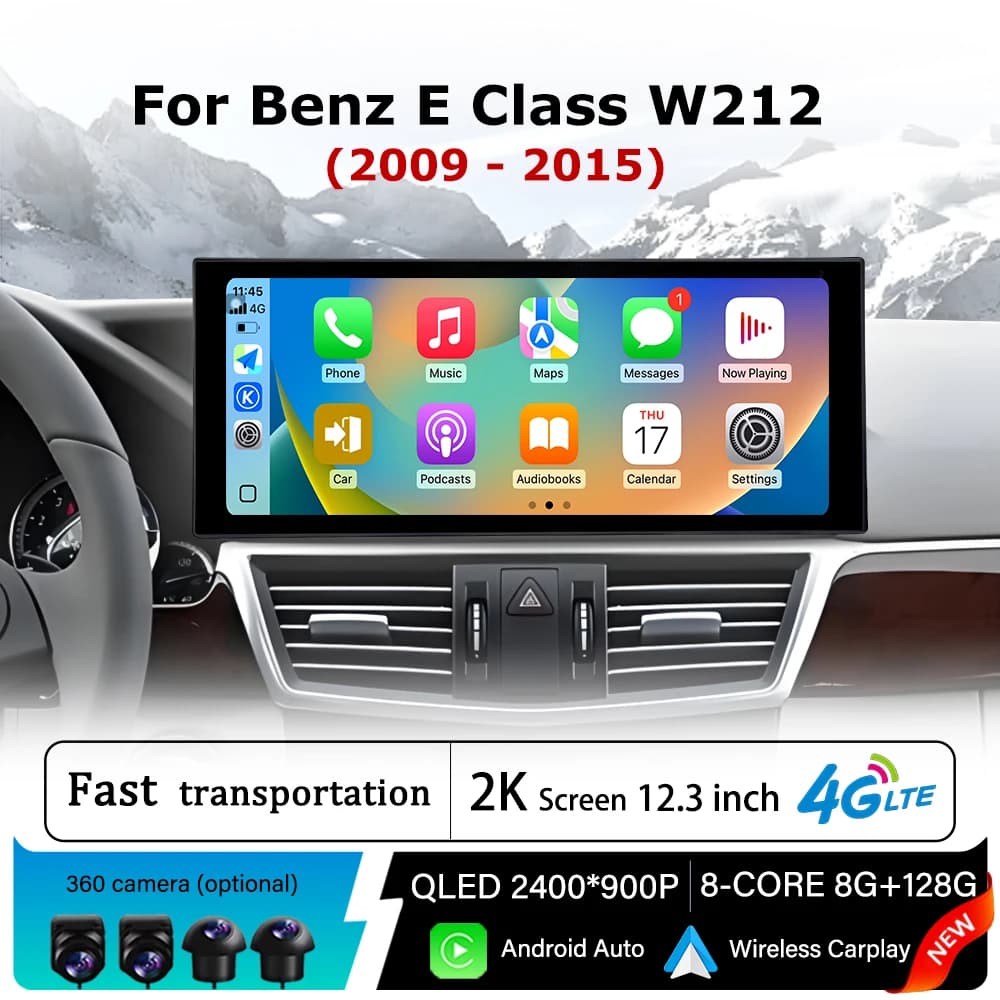 Carplay Android 14 per Mercedes Benz Classe E W212 2009 - 2015 QLED Autoradio Radio Display multimediale Navigazione GPS WiFi BT