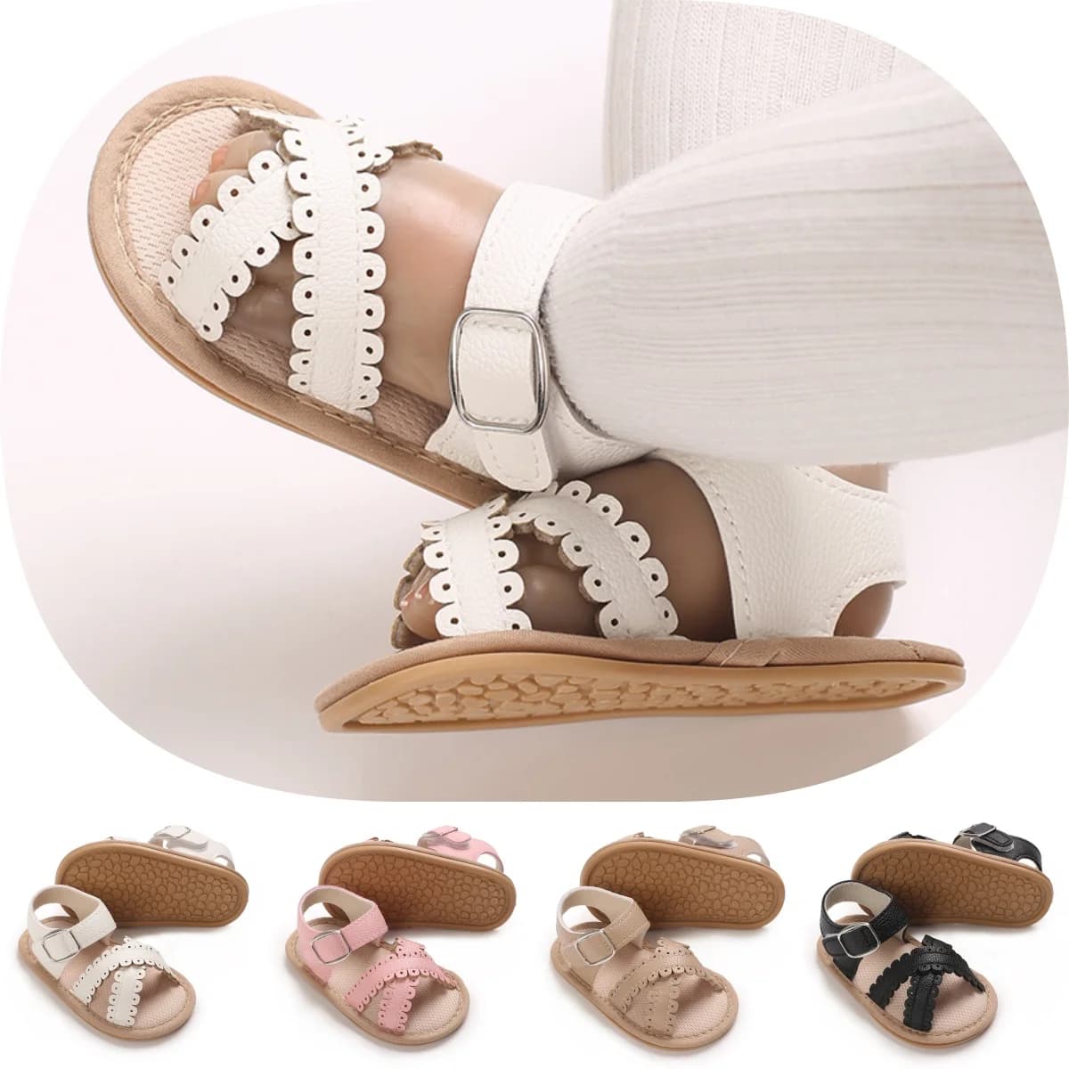 Sandali estivi per bambini 0-18 mesi Scarpe per bambini con suola in gomma antiscivolo in PU Primo paio di scarpe da passeggio traspiranti