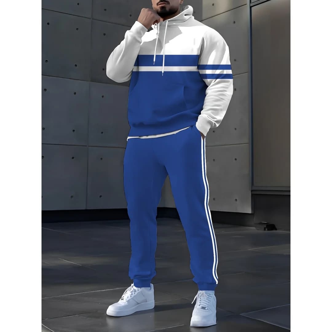 New hoodie and simple men's sports pants Set Striped pattern Men's hoodie Casual sportswear outdoors Breathable and fast drying clothing
