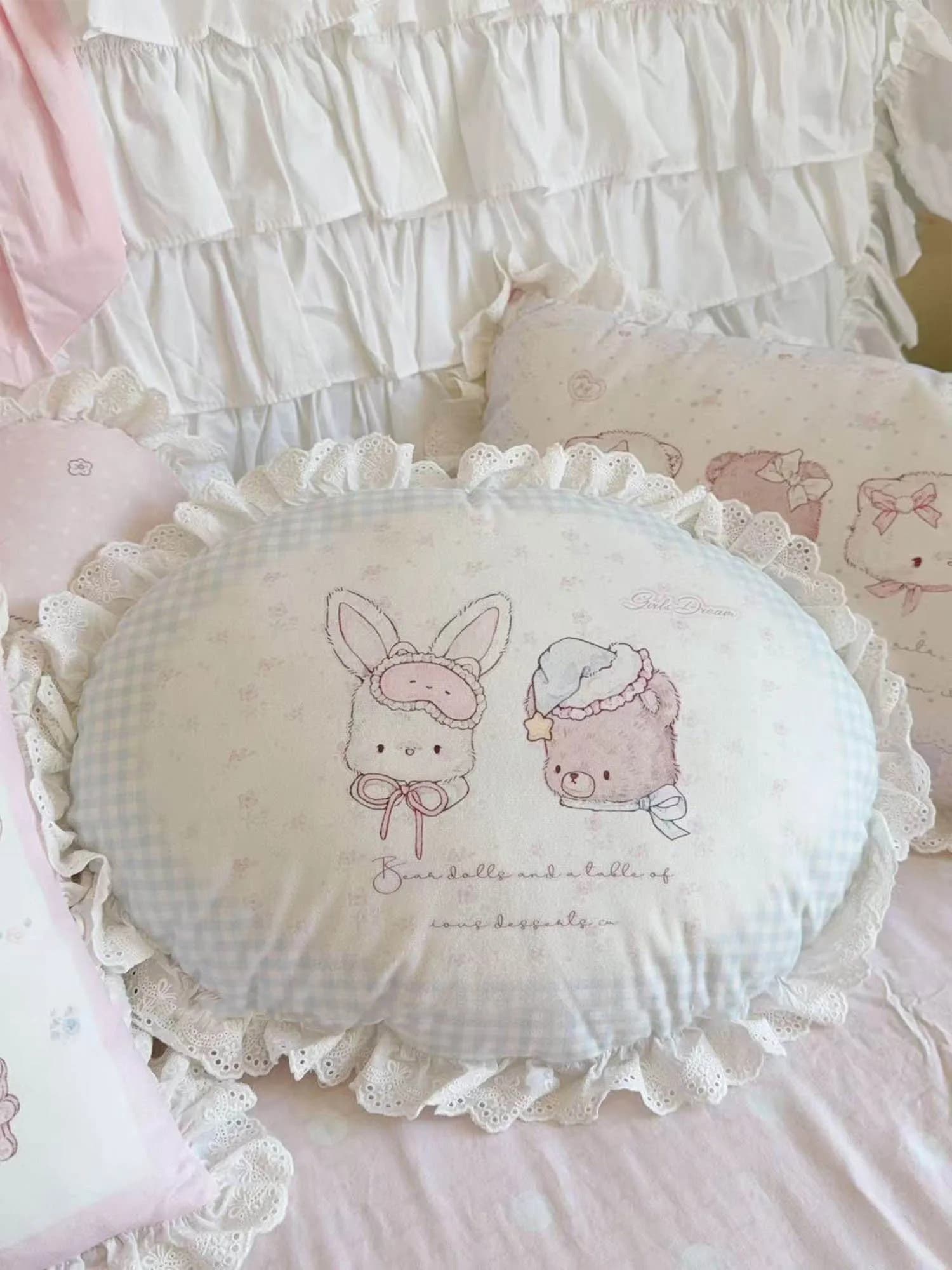 Cartoon Rabbit Bear Pattern Pillow Dormitory Pillow Detachable Home Decoration Bedroom Car Double Sided Printed Pillow 35x45cm