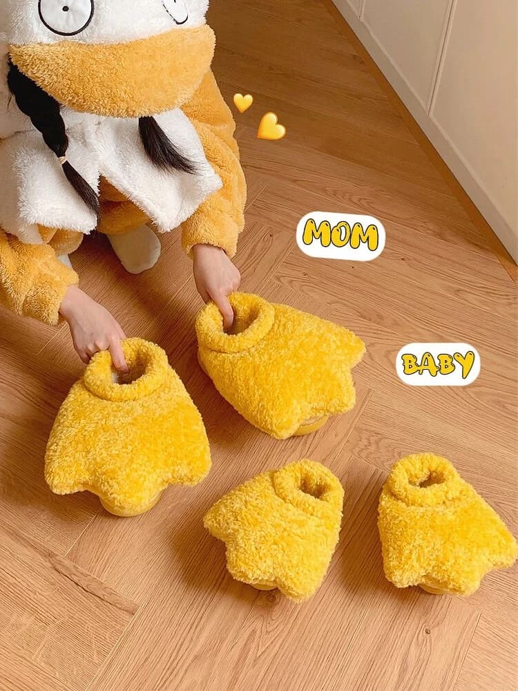 Pantofole in cotone a becco d'anatra per genitori e figli, calde, antiscivolo, invernali, da casa, da donna, con fondo in gomma e velluto ispessito