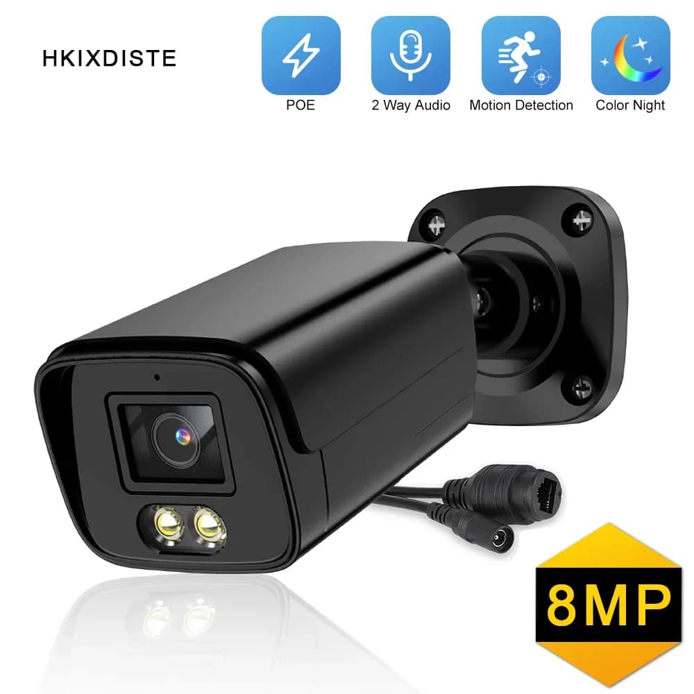 Telecamera di sicurezza POE per visione notturna a colori Telecamera IP CCTV audio bidirezionale esterna 4K Sistema di videosorveglianza Telecamera IP da 8 MP Nero
