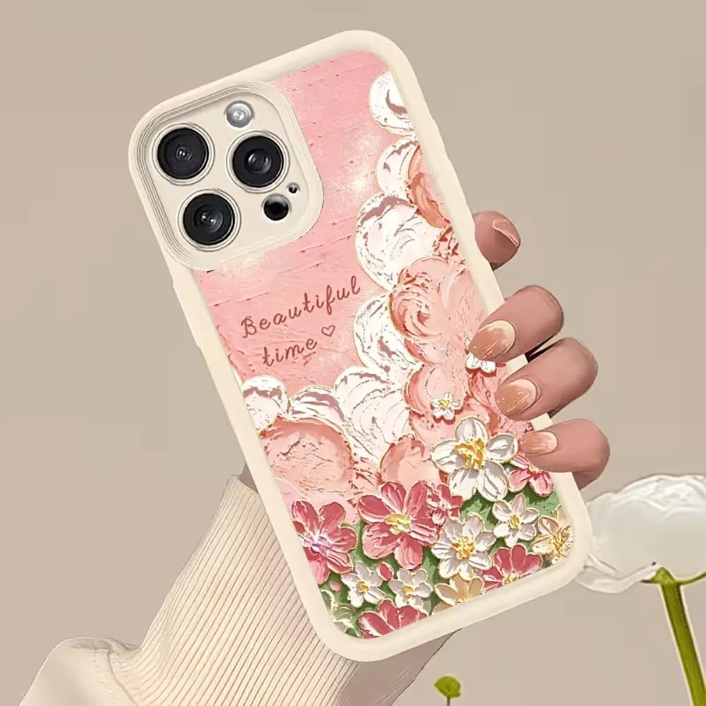 Romantic pink flowers phone case for carcasa iphone for iPhone 17、16、15、14、13、12pm Pro Plus Superstrong protection Dropresistant
