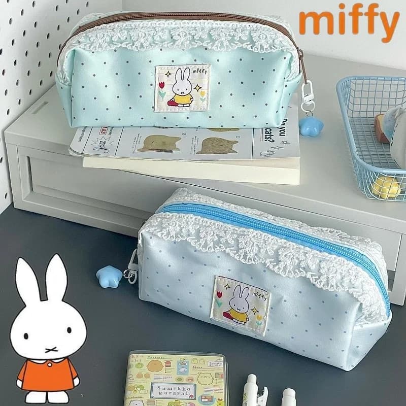 Cute Miffy Rabbit New Sweet Creative Cartoon Pattern Simple Fashion Large Capacity Portable Pencil Case Stationery Storage Bag