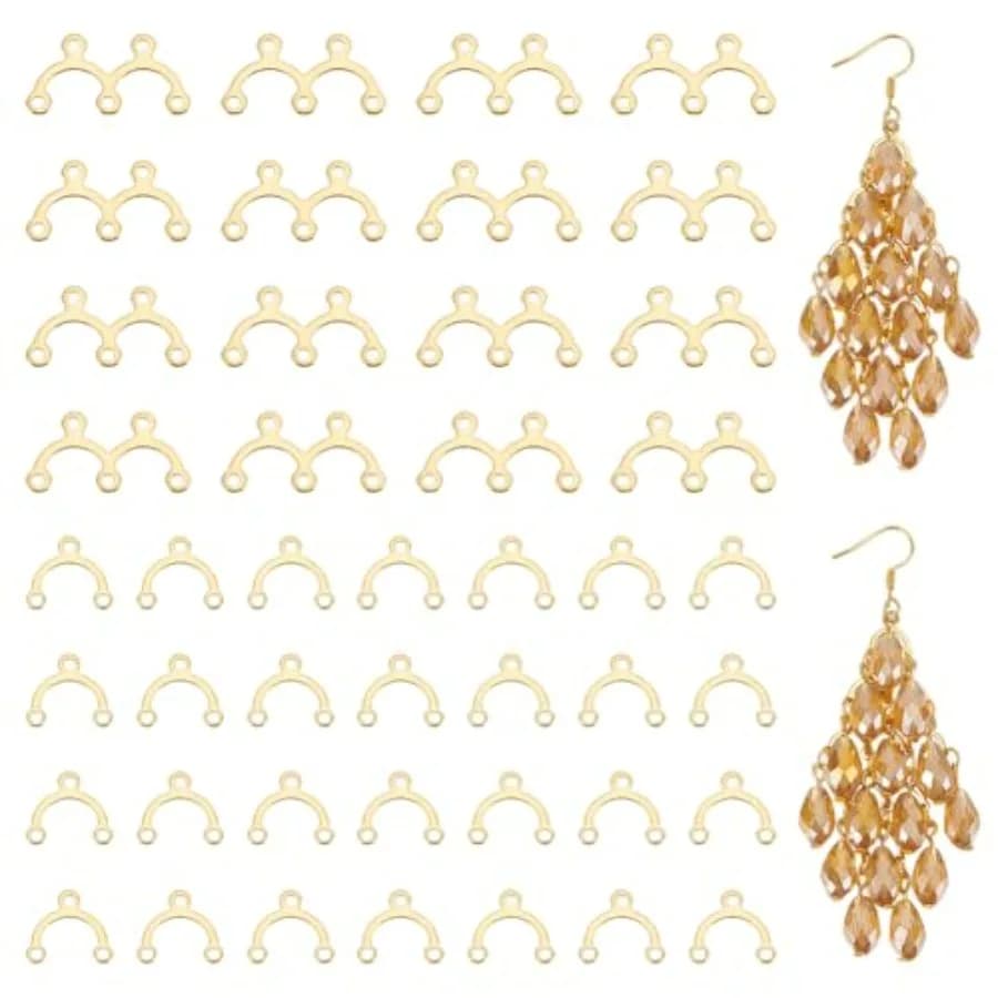 100Pcs 2 Sizes Real 18K Gold Plated Arch Connector Charms Chandelier Component Links Stainless Steel Link Earring Connectors Ch
