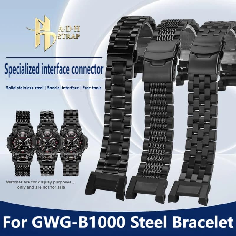 For Casio G-SHOCK Mudmaster GWG-B1000 The Third Generation Modified Stainless Steel Metal Watch Strap Black Bracelet for Men