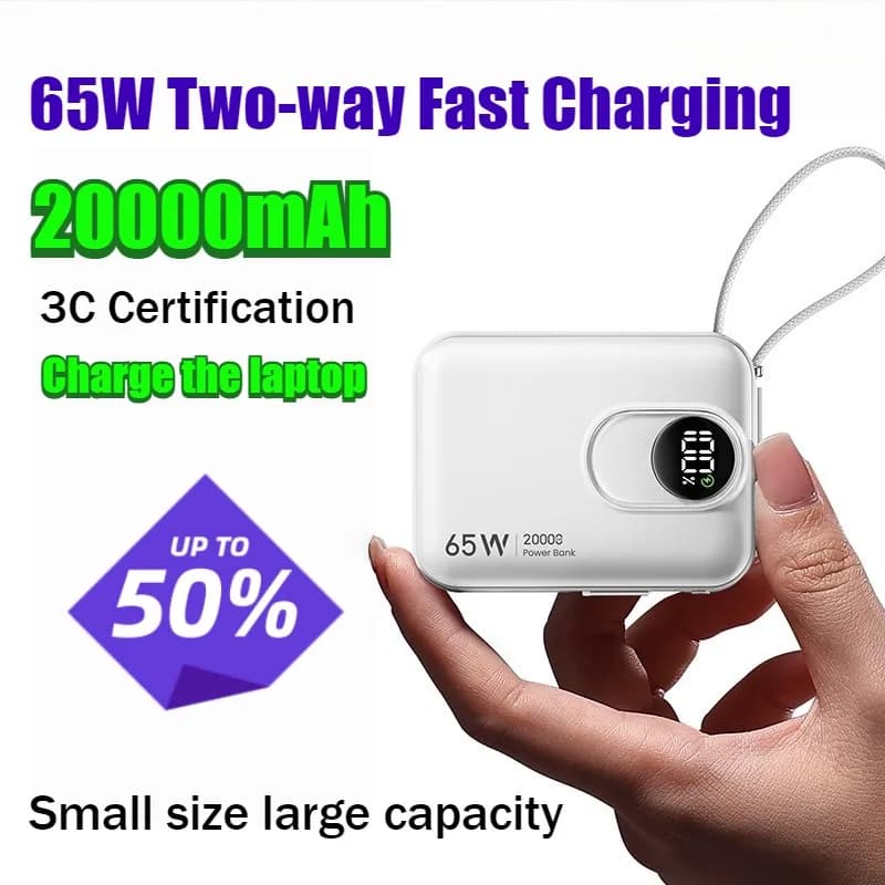 Power Bank da 20000mAh con Ricarica Rapida 65W, Compatto e Portatile, Compatibile con Laptop