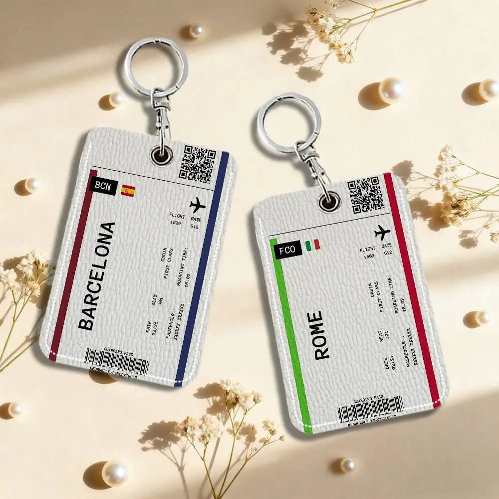 Portachiavi in Pelle per Carta d'Imbarco, Biglietto Aereo, Tessera ID, Etichette di Accesso e Serrature