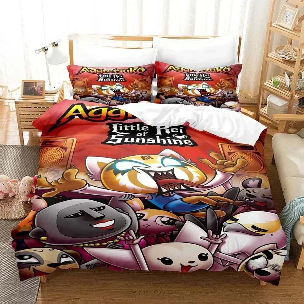 Set di biancheria da letto Cartoon Aggretsuko, copripiumino, copriletto singolo, matrimoniale, king size, tessuto per la casa
