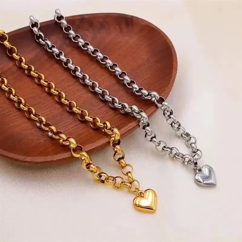 EILIECK 316L Stainless Steel Heart Love Pendant Necklace For Women Daily Wear Trendy Exquisite Charm Neck Chain Jewelry Gift