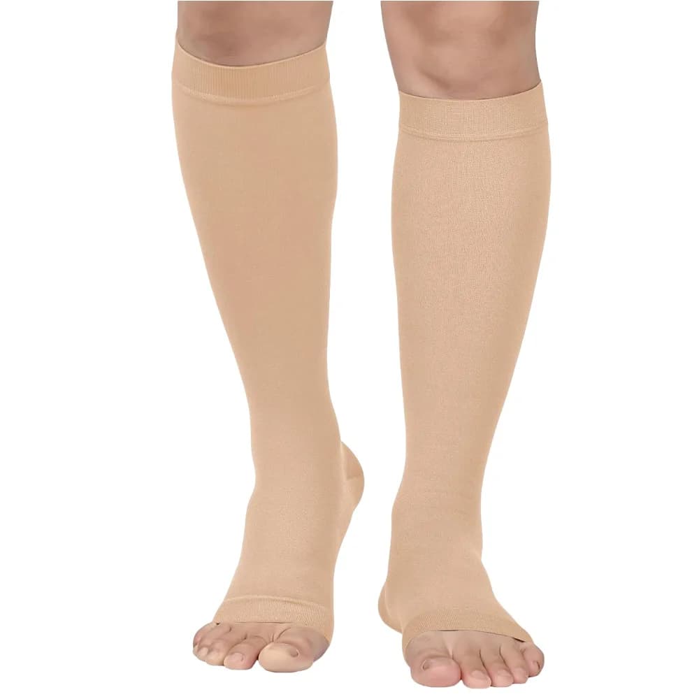 1 paio di calze a compressione per polpacci con punta aperta da 20-30 mmHg per uomo e donna, supporto per maniche al polpaccio per vene varicose, edema, DVT, gravidanza