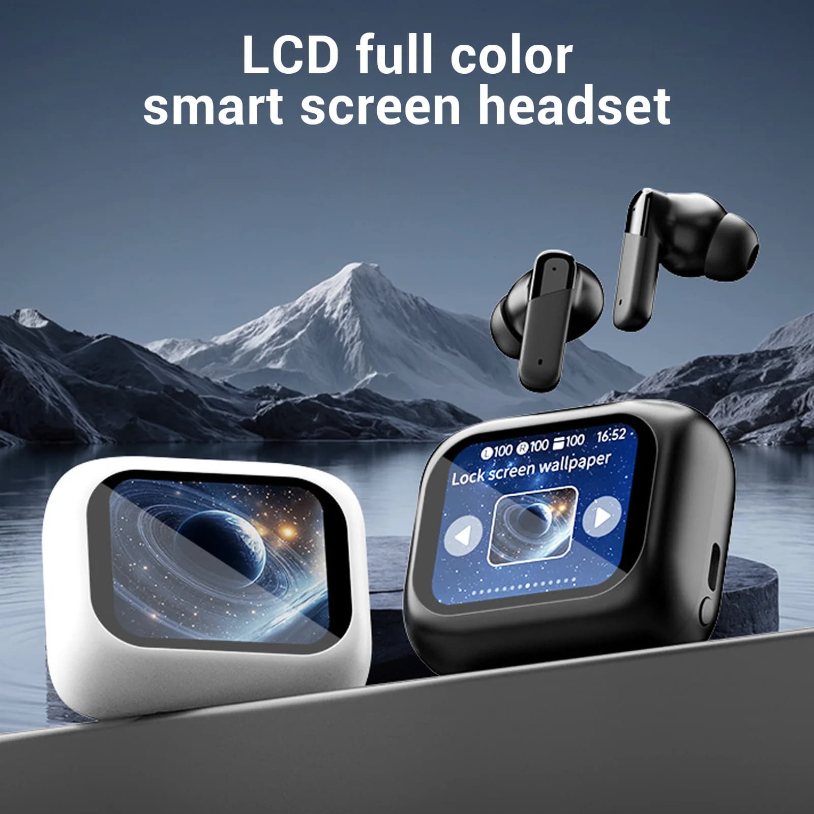 HiFi wireless earphones with surround sound, Bluetooth 5.4, color LCD touch screen, wireless Bluetooth earphones.