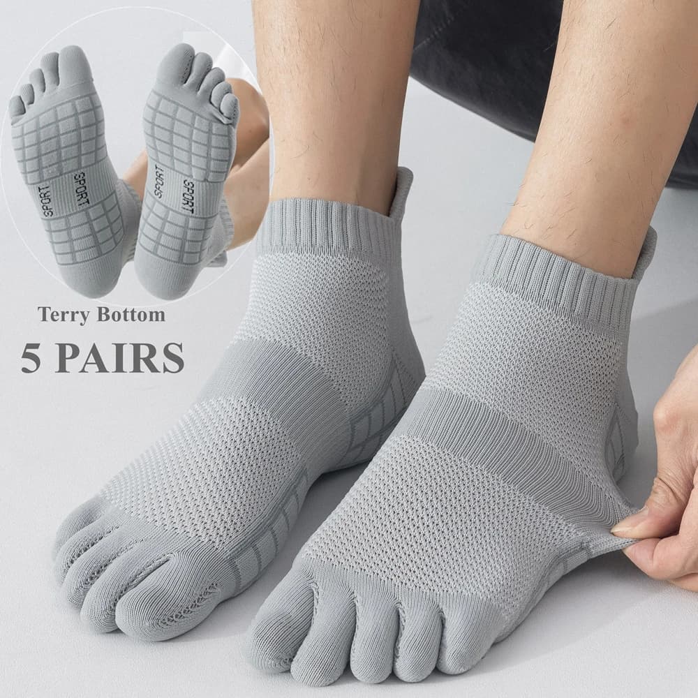 5 Pairs Sports Toe Socks Men Terry Sole Short Ankle Socks Anti-slip Five Finger Socks Spring Fall Mesh Breathable