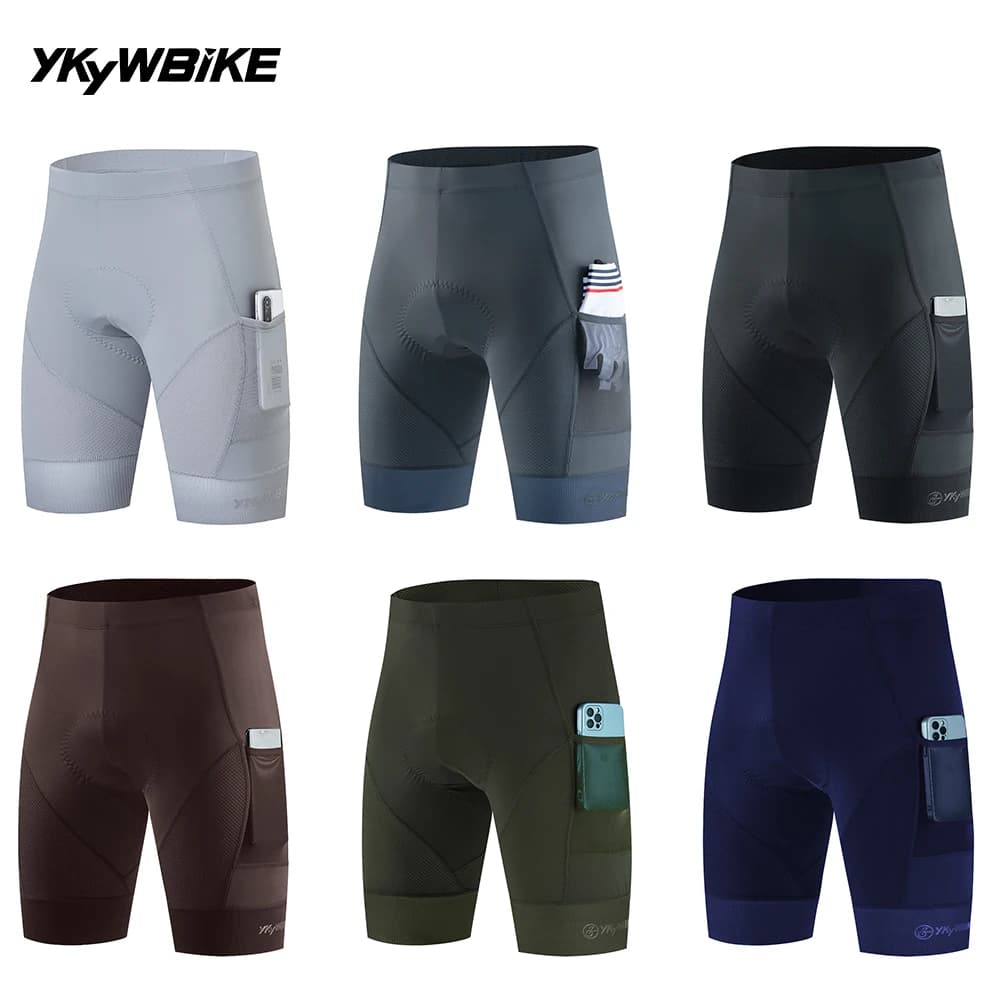 YKYW Men's Cycling Shorts 2 Pockets Summer Pro Team MTB Road Bike Shorts Riding Footwear Sportswear Slim fit padded