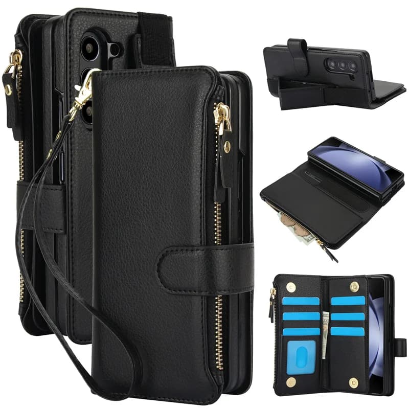 Per Samsung Galaxy Z Fold 3 4 5 6 Custodia a portafoglio con cinturino in pelle per Samsung Z Fold 7 5G Custodia protettiva resistente agli urti