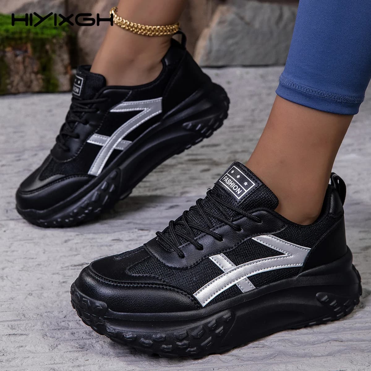 Women's Breathable Fashion Dad Shoes, Casual Versatile Lightweight Soft Sole Anti-Slip Sneakers, Solid Color Minimalist Trendy S