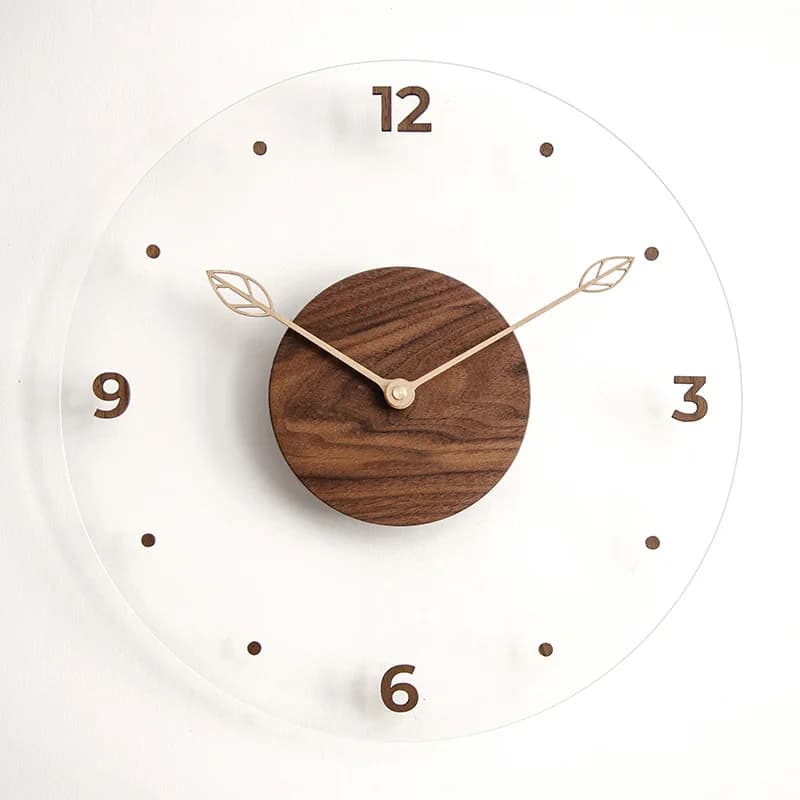 Orologio da Parete in Legno Massello 40cm, Design Semplice e Creativo con Vetro Acrilico Trasparente, Decorazione per Soggiorno