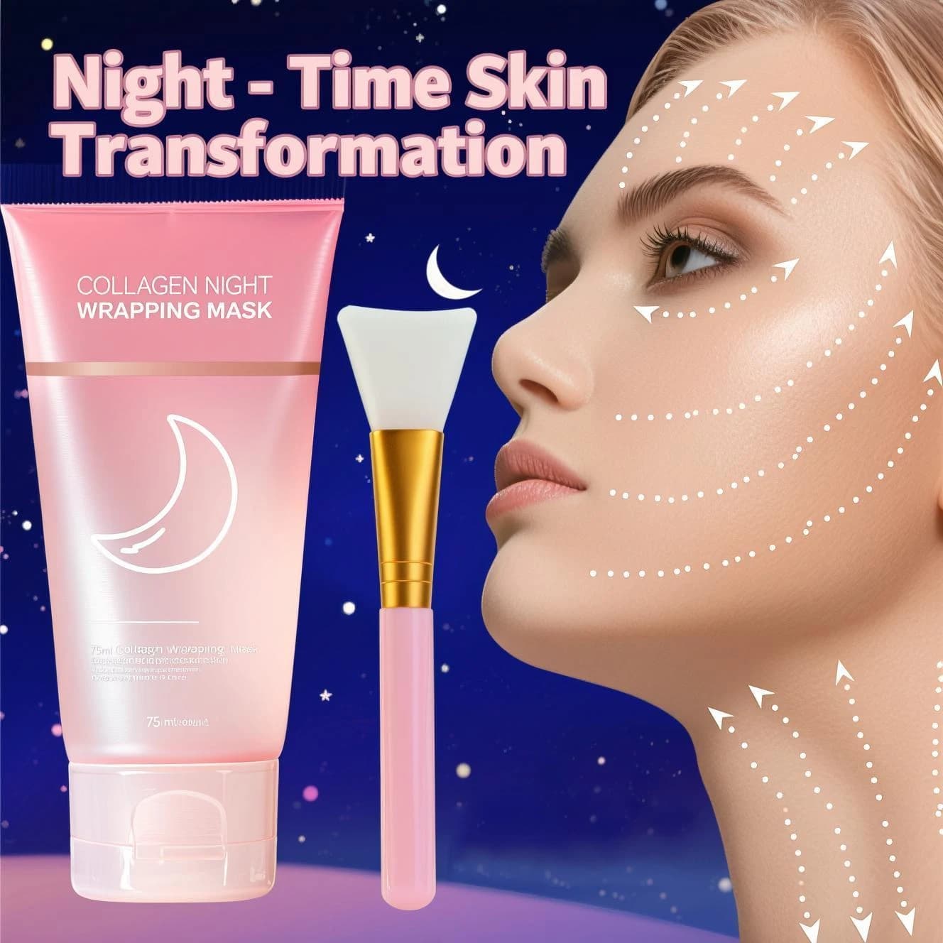 Wrapping mask for night collagen repairs 75 ml Nocturnal shaving treatment 8 hours with Niacinamide hyaluronic acid for elasticity