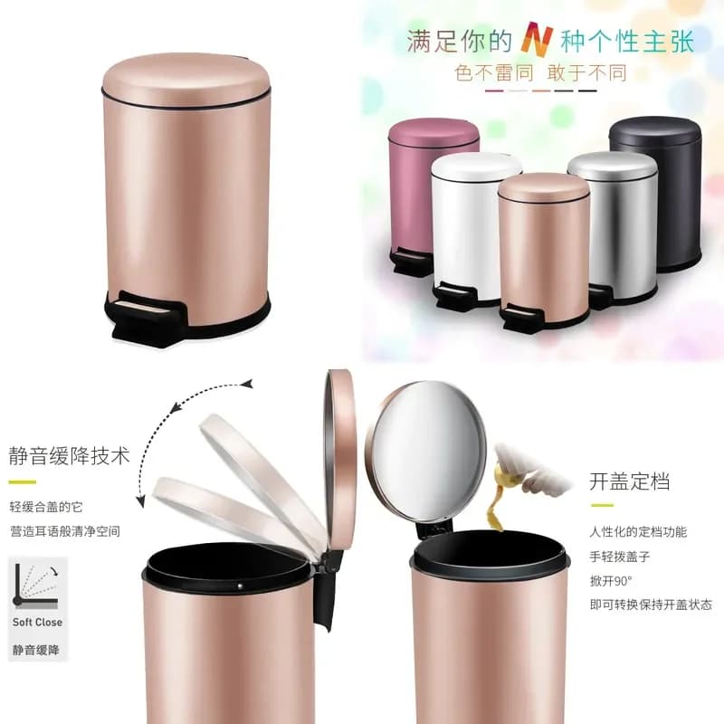 Large Round Stainless Steel Pedal Trash Can for Kitchen Bathroom Living Room Office Hands Free Waste Bin