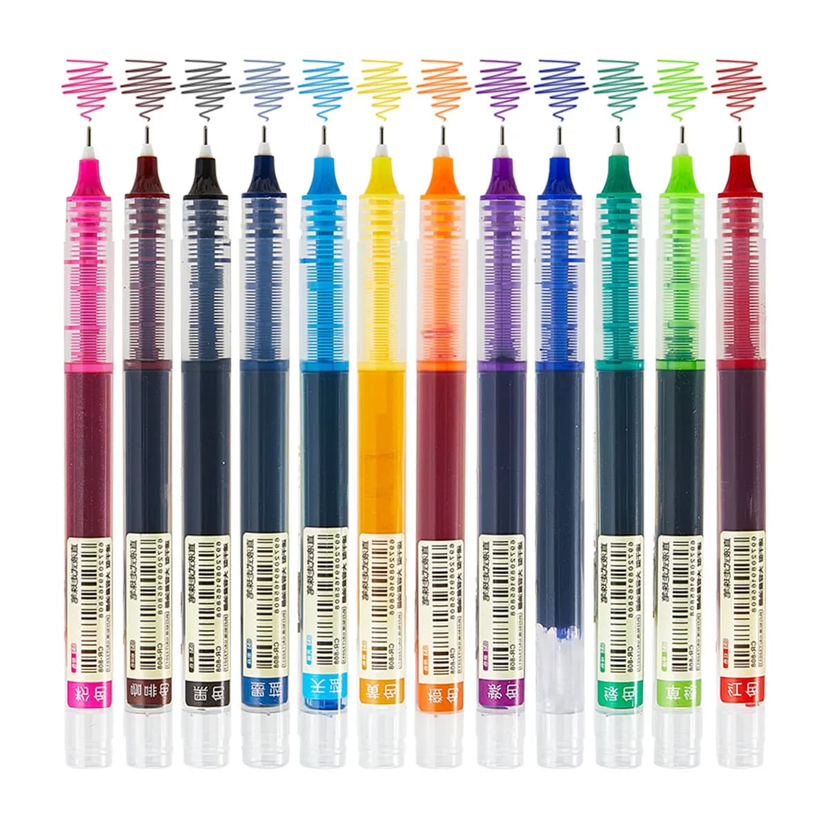 12 Colors Quick-Drying Straight Liquid Rollerball Pens, Full-Needle Large-Capacity Gel Pens for Smooth Drawing, Note-Taking