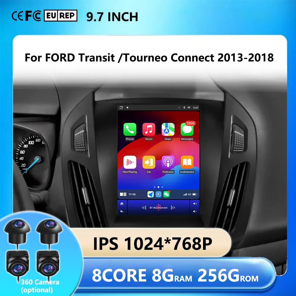 Android 16 9.7 inch autoradio with GPS for FORD Transit / Tourneo Connect 2013-2018, 4G 8Core multimedia player, Carplay, FM