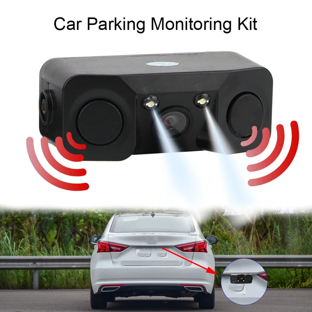 Luce a LED universale 3 in 1 Accessori per auto Telecamera per retrovisione Visione notturna Rivelatore sensore radar di retromarcia Mini allarme