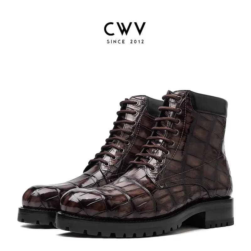 Scarpe da uomo CWV in pelle di coccodrillo, stivali da uomo