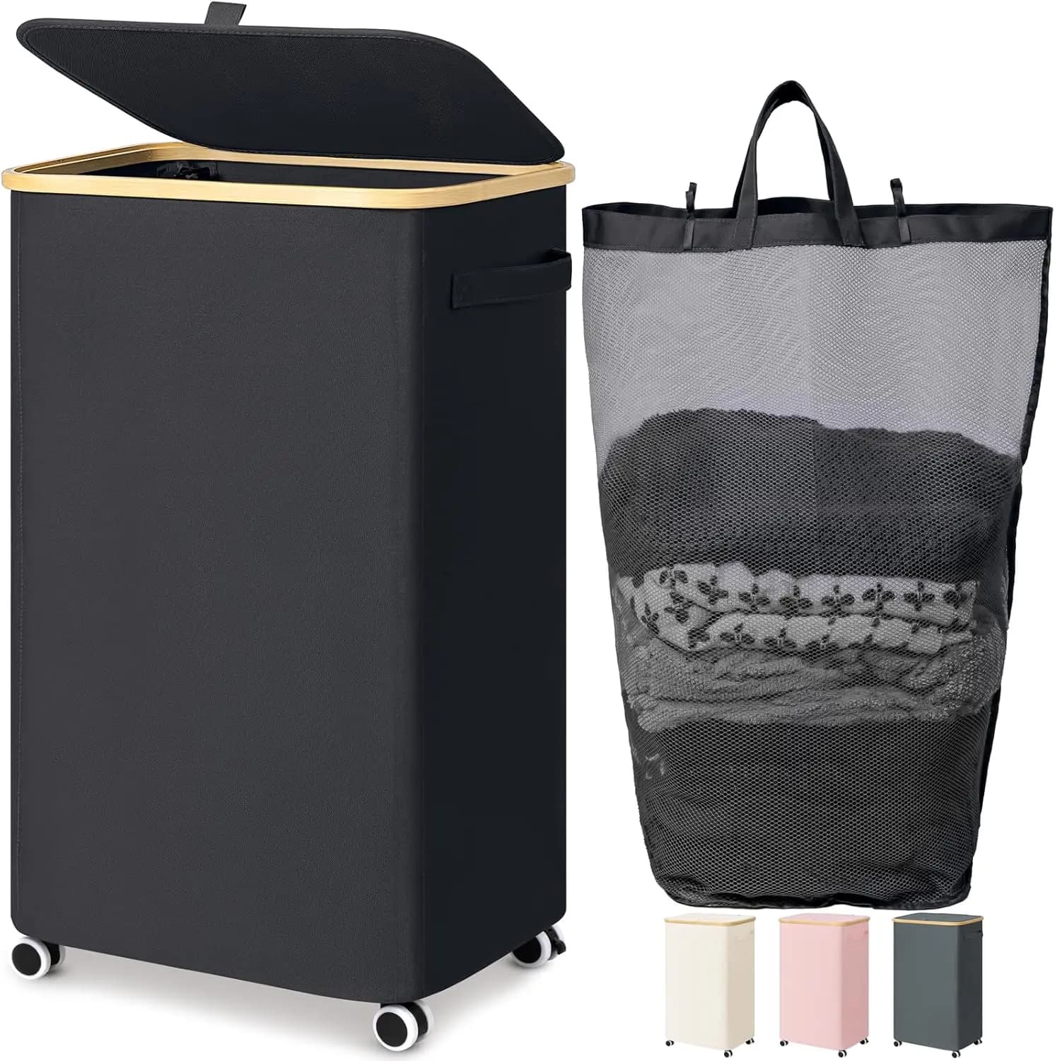 Laundry Basket with Wheels, 100L Rolling Laundry Hamper with Lid Clothes Hampers with Removable Wash Bag Large Clothes Basket fo