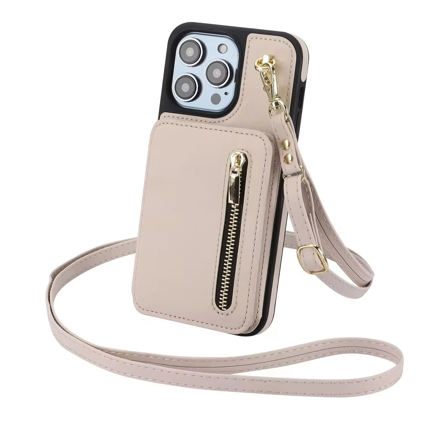Portafoglio in Pelle con Cerniera e Protezione RFID per iPhone 15 16 Pro Max 14 Plus 13 12 11 XR XS SE 2022, Borsa a Tracolla con Tasche