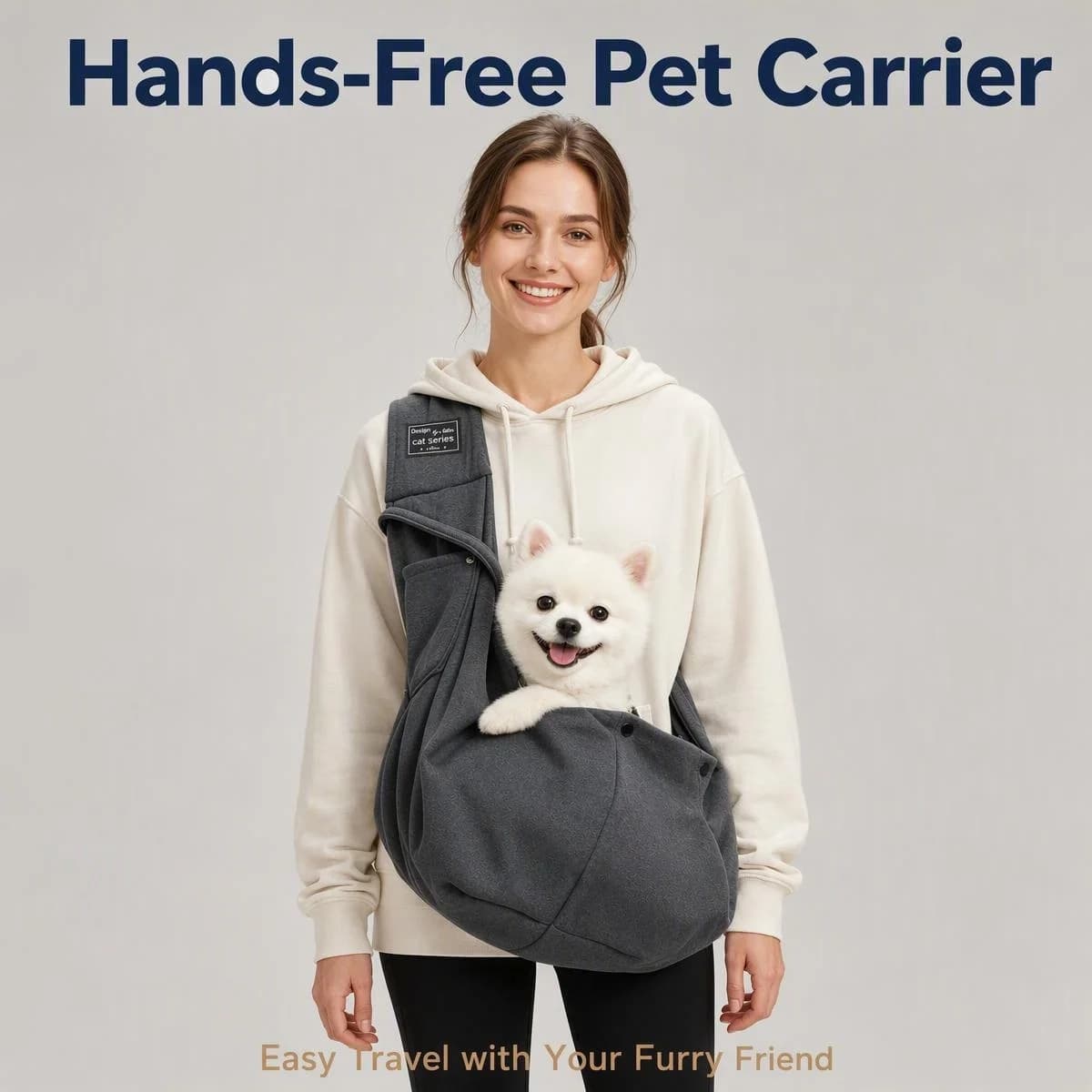 Pet Sling Carrier Hands Free for Small Dogs Cats, Soft Cotton Crossbody Bag with Safety Hook and Phone Pocket, Fits 7.5kg