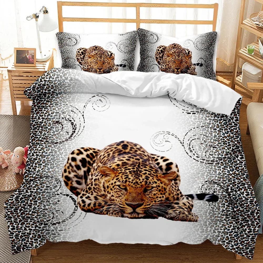 Set copripiumino serie animali feroce leone pantera stampa reattiva US CalifKing set biancheria da letto queen size 3 pezzi Dropship all'ingrosso