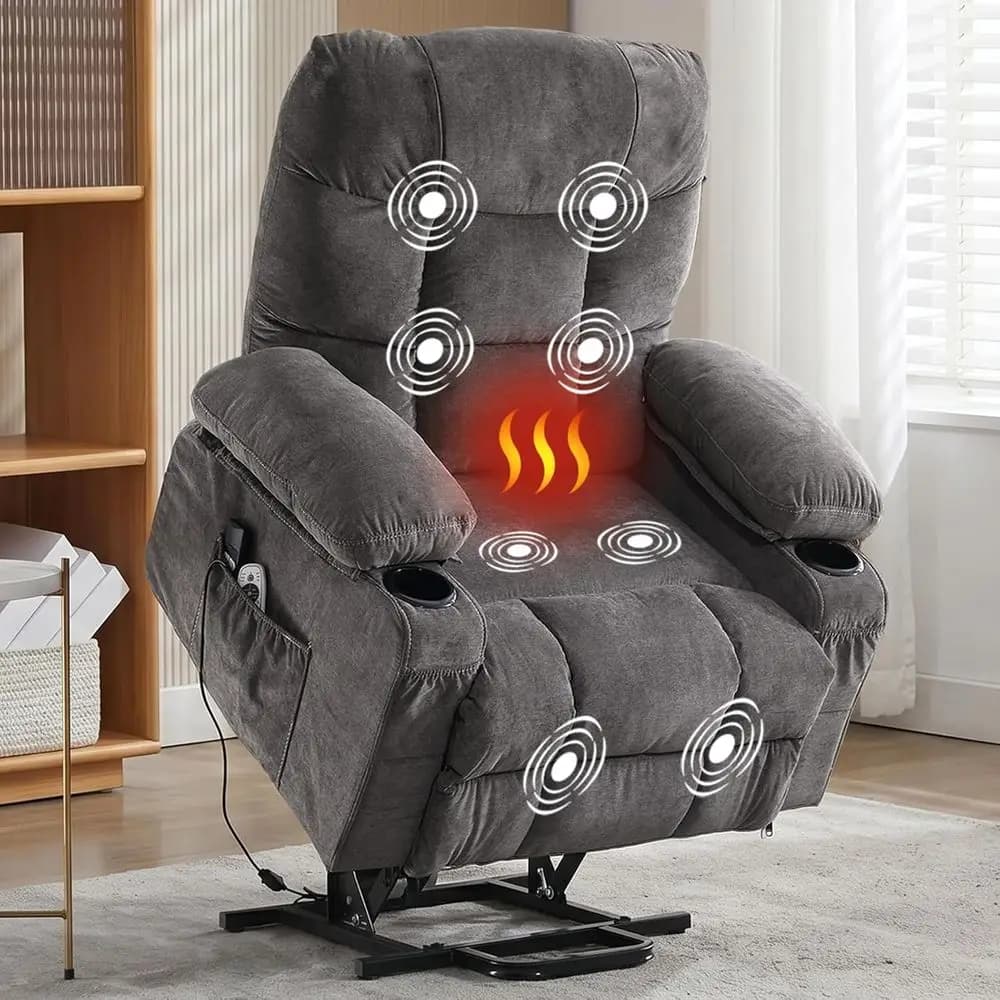 Power Lit Recliner Chair or Elderly with Lumbar Heat and Vibration Massage, Electric Lit Recliner Chair with Remote Control and