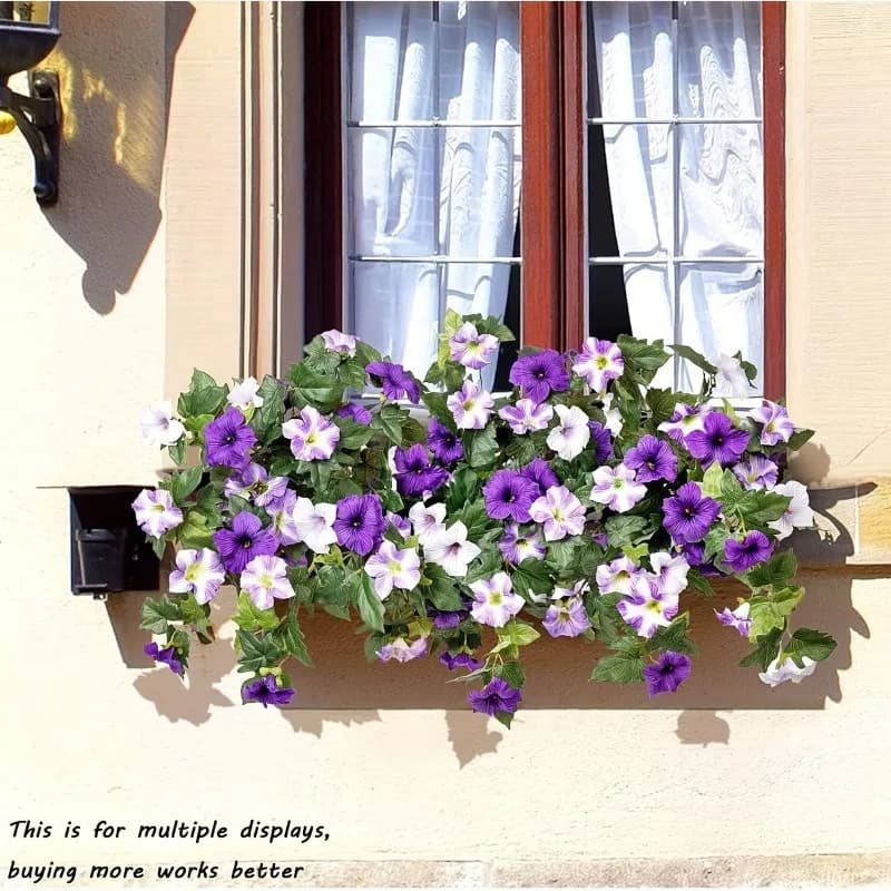 Artificial Morning Glory Hanging Flowers | Purple and White Fake Plants for Outdoor Porch, Patio, Garden, Balcony, Yard