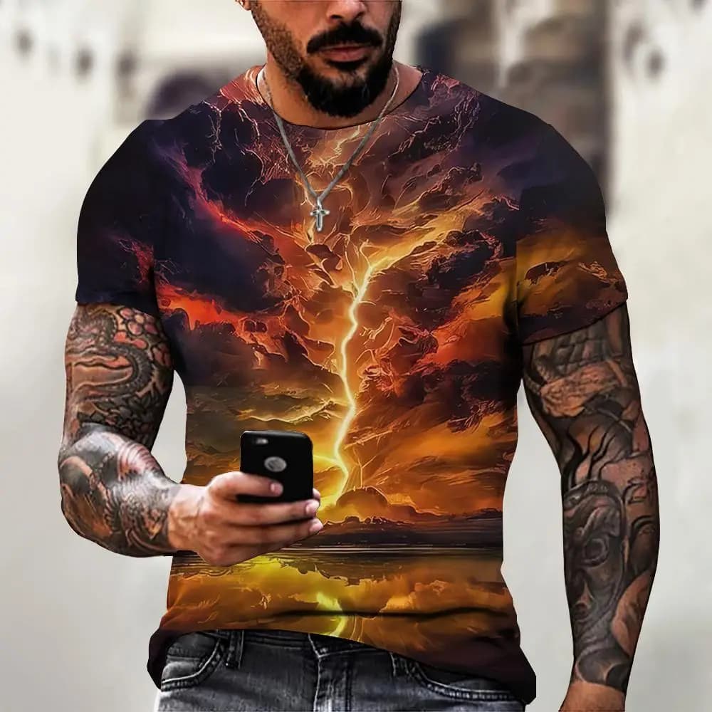 Fashion T-Shirts for Men 3d Line Printed Men'S Clothing Street Designer Short Sleeved Oversized Top Tees Daily Casual Sportswear