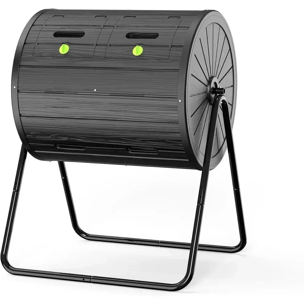 All-Season 37.5 Gallon Dual Chamber Tumbler Compost Bin for Garden and Yard Waste (Black)