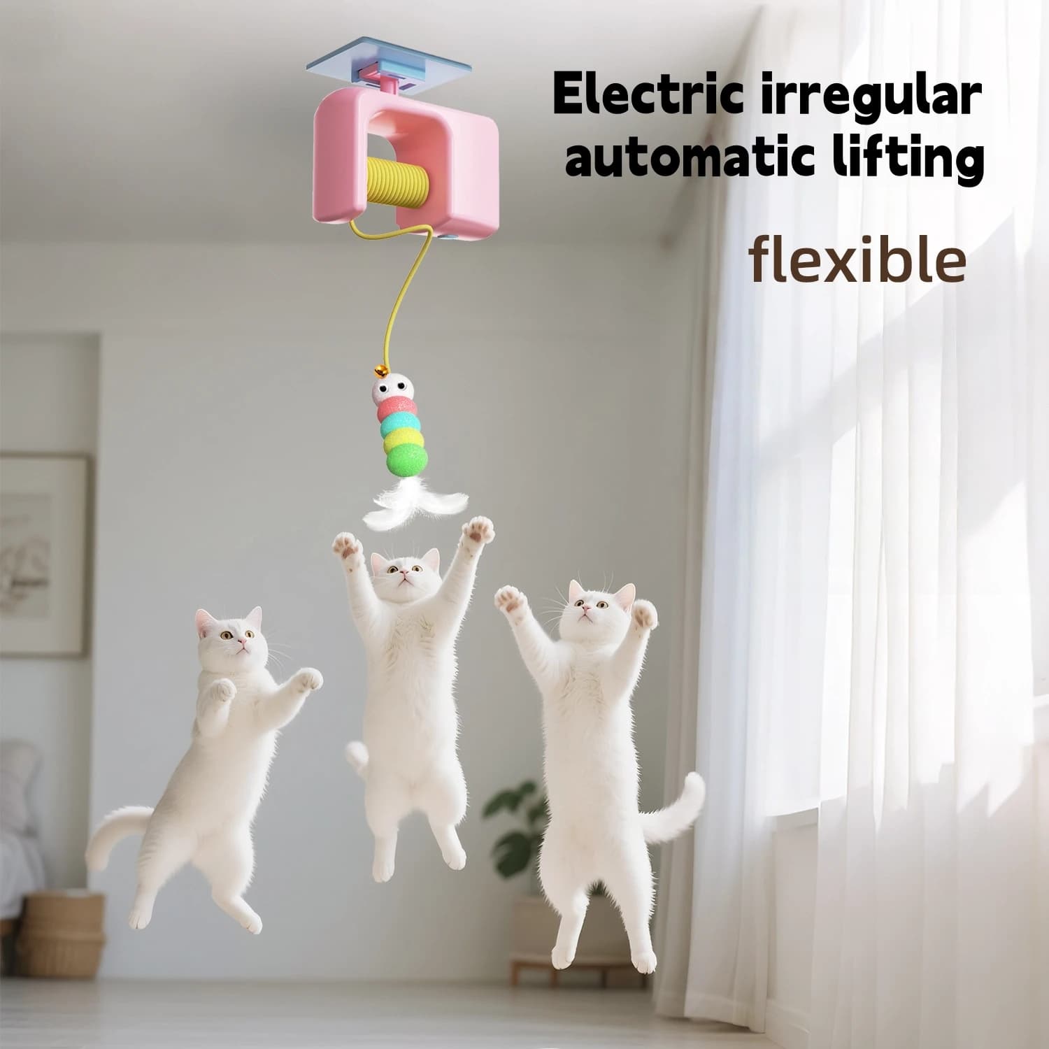 Nuovo Giocattolo Elettrico per Gatti con 2 Corde, Giocattolo Intelligente da Appendere alla Porta con Piuma Oscillante Automatica, un Meraviglia per l'Auto-intrattenimento e il Divertimento dei Gatti