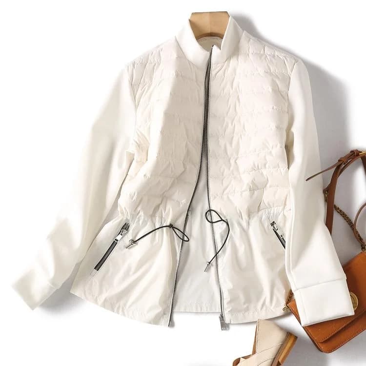 Waist Hugging Stand Collar Lotus Leaf Pendulum ~ Knitted Cotton Patchwork Casual Jacket Type Down jacket