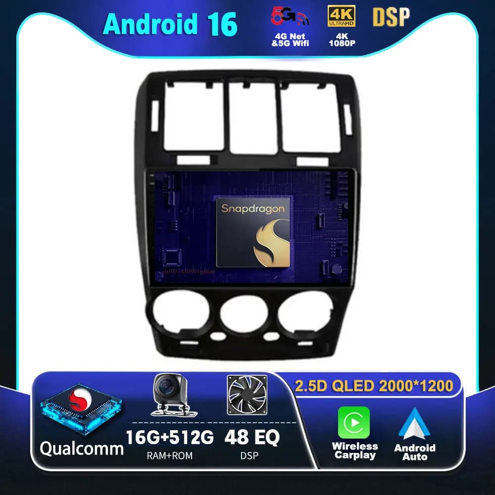 Android 16 Qualcomm For Hyundai Getz 2002 2003 - 2011 Carplay Car Radio Multimedia Video Player Navigation GPS Stereo 2Din DVD