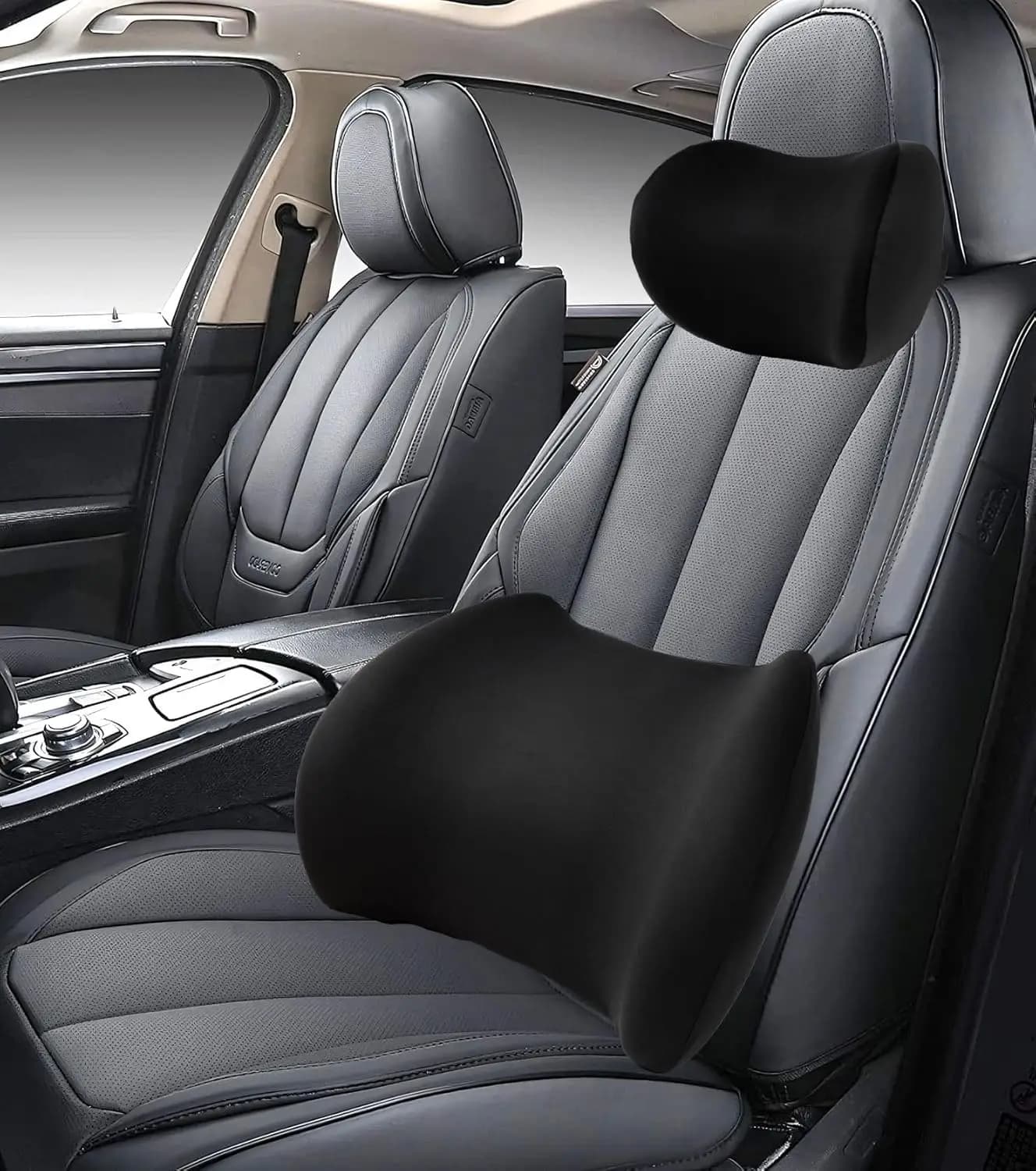 Set Cuscini Poggiatesta Auto 2025 Nuovo - Supporto Collo Morbido Effetto Marshmallow, Cuscino Lombare per Comfort alla Guida, Nero