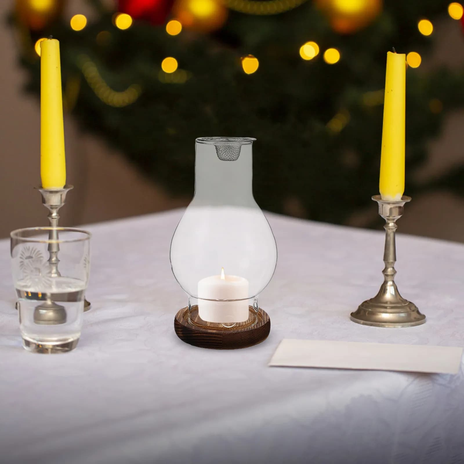 Transparent Glass Holder Aroma Diffuser with Natural Wood Base for Tea Lights Incense Chips Even Scent Distribution