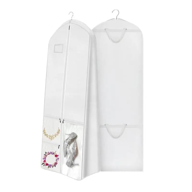 Borsa porta abiti da viaggio B17B, custodia per abito da sposa lunga 70 pollici con maniglia, borsa porta abiti pieghevole, custodia per riporre abiti bianca