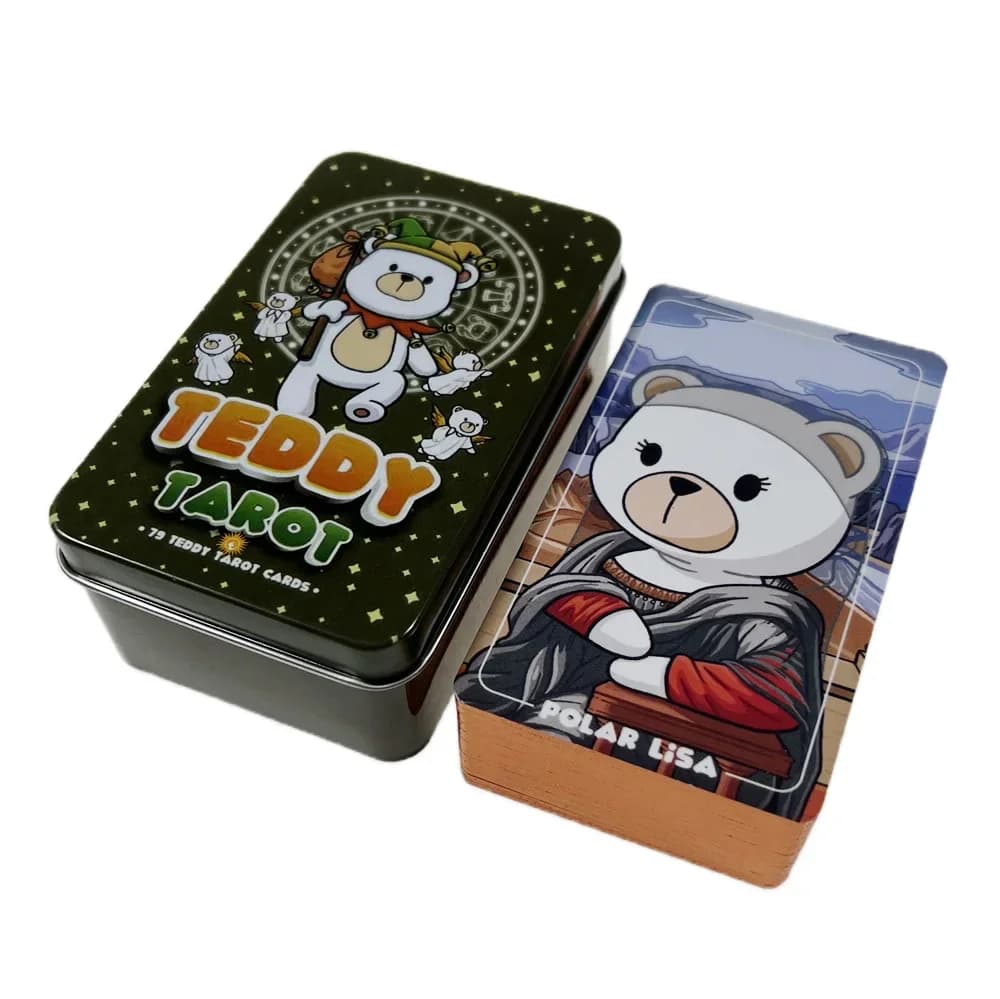 Carte dei tarocchi Teddy Tarocchi con bordo arancione Carte Oracle A 78 DECK Scatola di metallo di latta Party Intrattenimento personale Gioco di carte per donne e ragazze