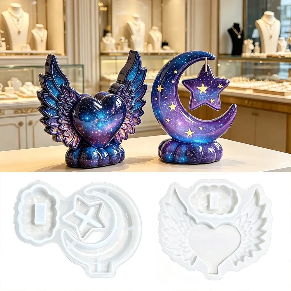 Heart Shaped Photo Frame Epoxy Silicone Mold Stars Moon Wings Decorations DIY Crystal Resin Handmade Silicone Molds