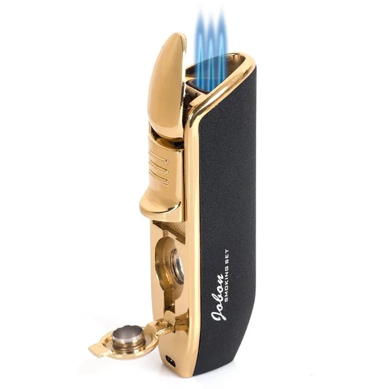 JOBON Metal High Firepower Three Flame Windproof Butane Gas Lighter Folding Cigar Diamond Cigar Special Lighters High end Gifts