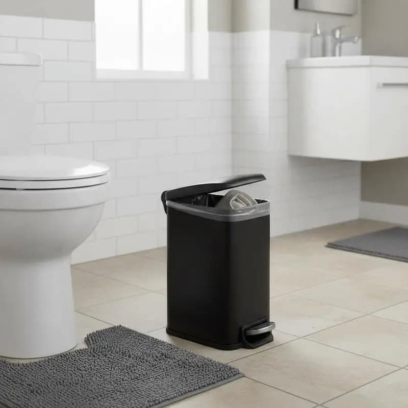 Narrow Waste Basket 11.4 x 5.71 x 10.7 Inch For Bathroom Bedroom Office, Step Pedal Soft Close Lid 6L Metal Rubbish Bin Removable Interior Bucket Black