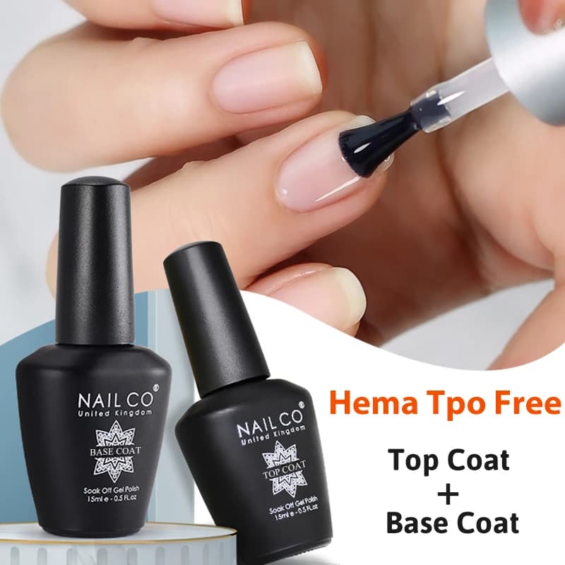 NAILCO 15ml HEMA FREE TPO Base Coat e Top Coat Senza Residui Trasparente Semipermanente UV Lacca Gel Primer per Nail Art