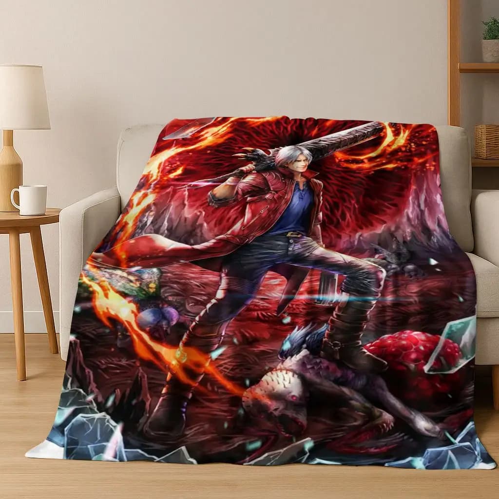 3D D-Devil May Cry Giochi DMC Coperta di flanella Vergil Dante, calda e accogliente coperta morbida per la casa, camera da letto, divano letto, regalo per bambini